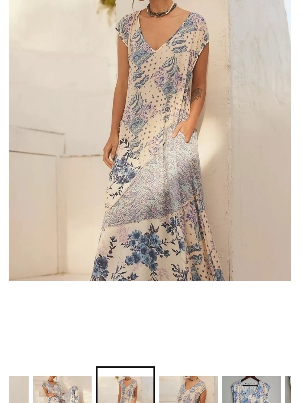 Free People Cream/Lavender Blue Maxi Dress with Paisley Floral Print - Picture 3 of 9